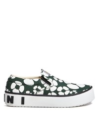 olivgrüne Slip-On Sneakers mit Blumenmuster