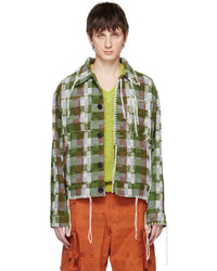 olivgrüne Tweed Shirtjacke mit Karomuster