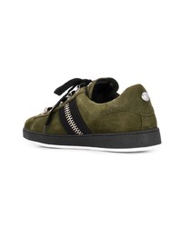 olivgrüne verzierte Wildleder niedrige Sneakers von Balmain