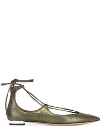 olivgrüne Wildleder Ballerinas von Aquazzura