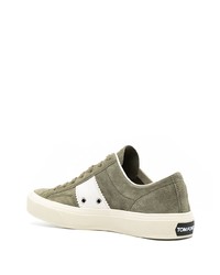 olivgrüne Wildleder niedrige Sneakers von Tom Ford