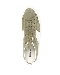 olivgrüne Wildleder niedrige Sneakers von Tom Ford