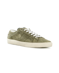 olivgrüne Wildleder niedrige Sneakers von Saint Laurent