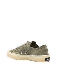 olivgrüne Wildleder niedrige Sneakers von Tom Ford