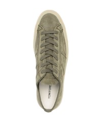 olivgrüne Wildleder niedrige Sneakers von Tom Ford