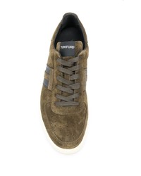 olivgrüne Wildleder niedrige Sneakers von Tom Ford