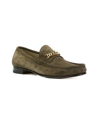 olivgrüne Wildleder Slipper von Tom Ford