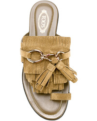 olivgrüne Wildledersandalen von Tod's