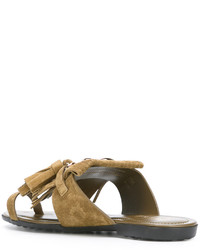 olivgrüne Wildledersandalen von Tod's