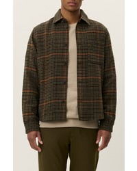 olivgrüne Wollshirtjacke mit Hahnentritt-Muster
