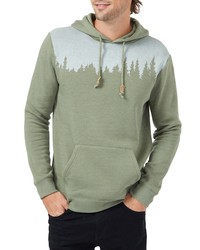 olivgrüner bedruckter Fleece-Pullover mit einem Kapuze