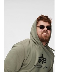 olivgrüner bedruckter Pullover mit einem Kapuze von Alpha Industries