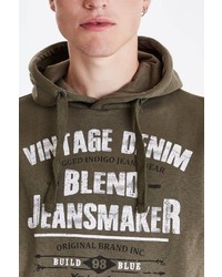 olivgrüner bedruckter Pullover mit einem Kapuze von BLEND