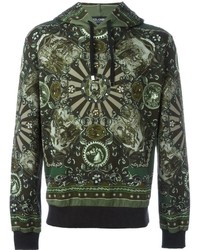 olivgrüner bedruckter Pullover mit einem Kapuze von Dolce & Gabbana