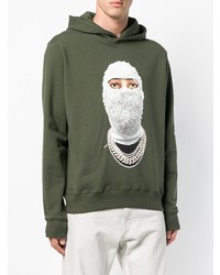 olivgrüner bedruckter Pullover mit einem Kapuze von Ih Nom Uh Nit