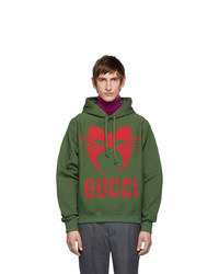 olivgrüner bedruckter Pullover mit einem Kapuze von Gucci