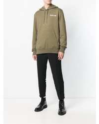 olivgrüner bedruckter Pullover mit einem Kapuze von Helmut Lang