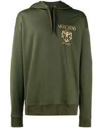 olivgrüner bedruckter Pullover mit einem Kapuze von Moschino