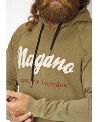 olivgrüner bedruckter Pullover mit einem Kapuze von NAGANO