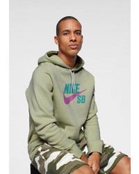 olivgrüner bedruckter Pullover mit einem Kapuze von Nike SB
