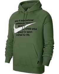 olivgrüner bedruckter Pullover mit einem Kapuze von Nike Sportswear