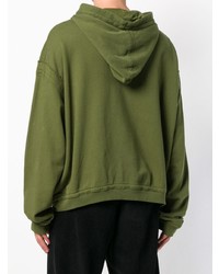 olivgrüner bedruckter Pullover mit einem Kapuze von Haider Ackermann