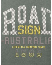 olivgrüner bedruckter Pullover mit einem Kapuze von ROADSIGN australia