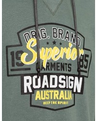 olivgrüner bedruckter Pullover mit einem Kapuze von ROADSIGN australia