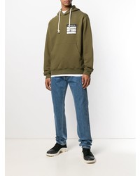 olivgrüner bedruckter Pullover mit einem Kapuze von Maison Margiela