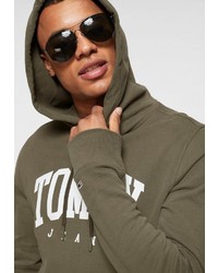 olivgrüner bedruckter Pullover mit einem Kapuze von Tommy Jeans