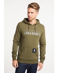 olivgrüner bedruckter Pullover mit einem Kapuze von Tuffskull