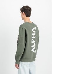 olivgrüner bedruckter Pullover mit einem Rundhalsausschnitt von Alpha Industries