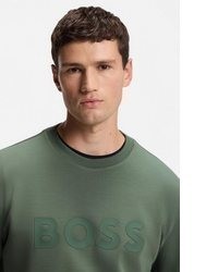 olivgrüner bedruckter Pullover mit einem Rundhalsausschnitt von Boss Green