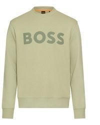 olivgrüner bedruckter Pullover mit einem Rundhalsausschnitt von Boss Orange