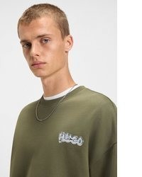 olivgrüner bedruckter Pullover mit einem Rundhalsausschnitt von HUGO Blue