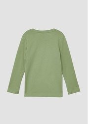 olivgrüner bedruckter Pullover mit einem Rundhalsausschnitt von s.Oliver