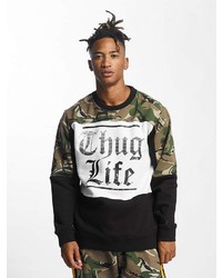 olivgrüner bedruckter Pullover mit einem Rundhalsausschnitt von Thug Life