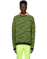 olivgrüner bedruckter Pullover mit einem Rundhalsausschnitt von Versace