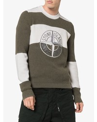 olivgrüner bedruckter Pullover mit einem Rundhalsausschnitt von Stone Island