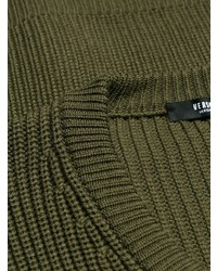 olivgrüner bedruckter Pullover mit einem V-Ausschnitt von Versus