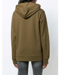 olivgrüner bedruckter Pullover mit einer Kapuze von Helmut Lang