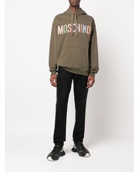 olivgrüner bestickter Pullover mit einem Kapuze von Moschino