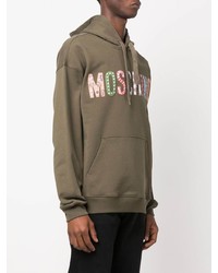 olivgrüner bestickter Pullover mit einem Kapuze von Moschino