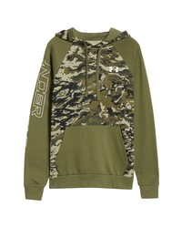 olivgrüner Camouflage Fleece-Pullover mit einem Kapuze