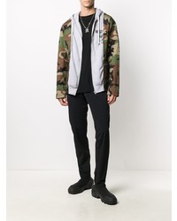 olivgrüner Camouflage Pullover mit einem Kapuze von Moschino