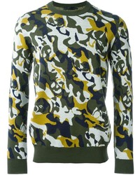 olivgrüner Camouflage Pullover mit einem Rundhalsausschnitt von Alexander McQueen