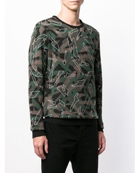 olivgrüner Camouflage Pullover mit einem Rundhalsausschnitt von Les Hommes Urban