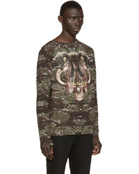 olivgrüner Camouflage Pullover mit einem Rundhalsausschnitt von Marcelo Burlon County of Milan