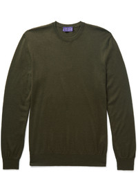 olivgrüner flauschiger Pullover mit einem Rundhalsausschnitt von Ralph Lauren Purple Label