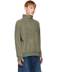 olivgrüner Fleece-Pullover mit einem Reißverschluss am Kragen von Beams Plus